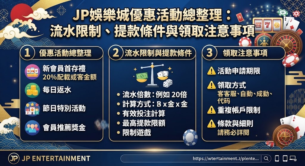 別讓流水卡死你的彩金!立即查看 JP 娛樂城優惠總整理 別讓流水卡死你的彩金!立即查看 JP 娛樂城優惠總整理